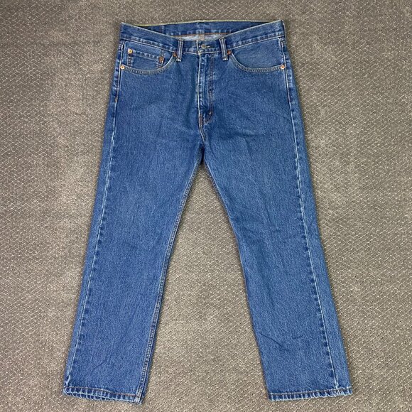 Levi's 505 Jeans Men's 36 x 29 Measures 36 x 28 Regular Fit Straight Leg Blue - Picture 1 of 12